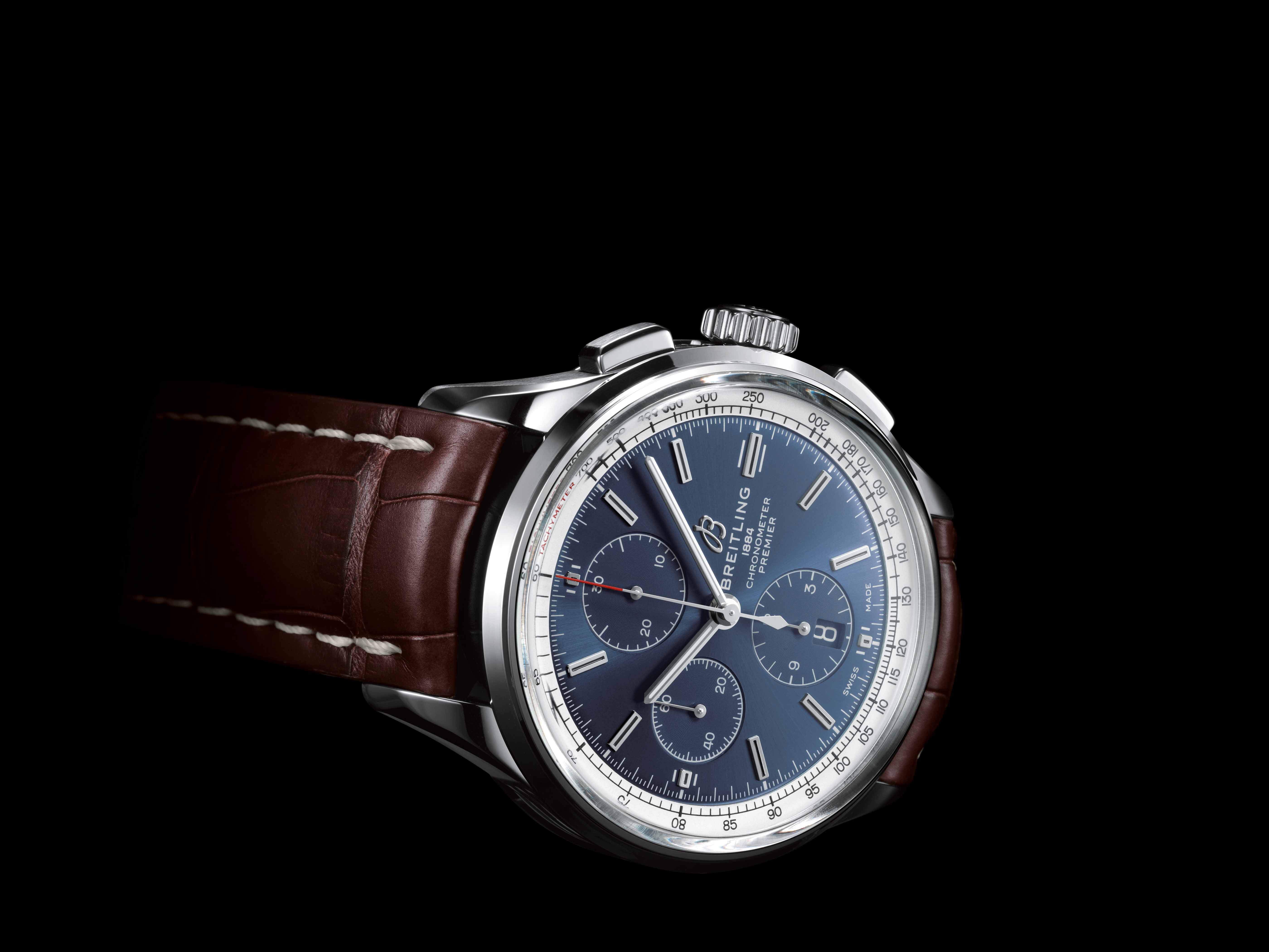 juwelier_bosmans-01_Premier Chronograph 42 with blue dial and brown alligator leather strap